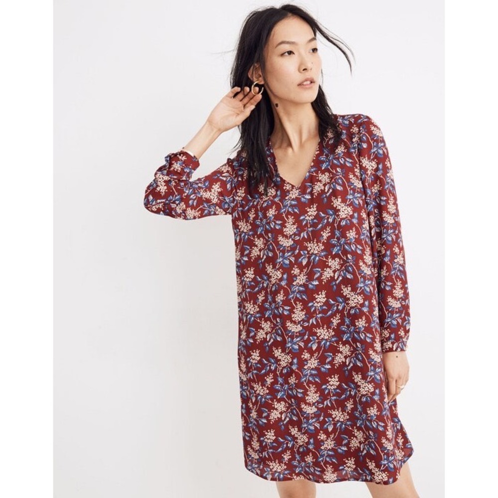 Madewell Button-Back Dress in Antique Flora October Dusty Burgundy Sz M Feminine